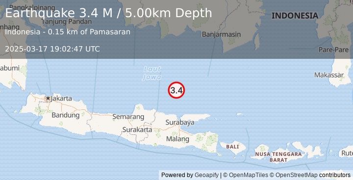 Earthquake Java Sea (3.4 M) (2025-03-17 19:02:47 UTC)