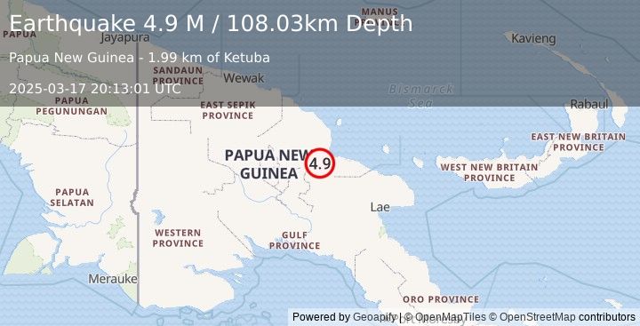 Earthquake Papua New Guinea Region (4.9 M) (2025-03-17 20:13:01 UTC)