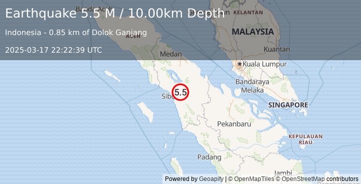 Earthquake Northern Sumatra, Indonesia (5.5 M) (2025-03-17 22:22:38 UTC)