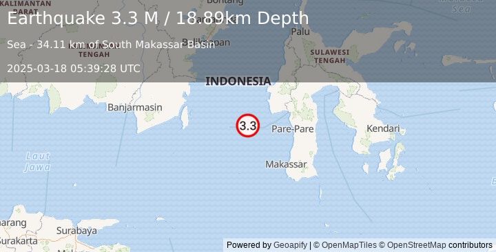 Earthquake Sulawesi, Indonesia (3.3 M) (2025-03-18 05:39:28 UTC)