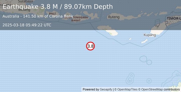 Earthquake South of Sumbawa, Indonesia (3.8 M) (2025-03-18 05:49:22 UTC)