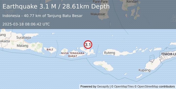 Earthquake Flores Sea (3.1 M) (2025-03-18 08:06:42 UTC)