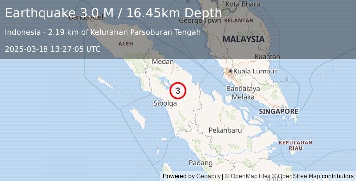 Earthquake Northern Sumatra, Indonesia (3.0 M) (2025-03-18 13:27:05 UTC)