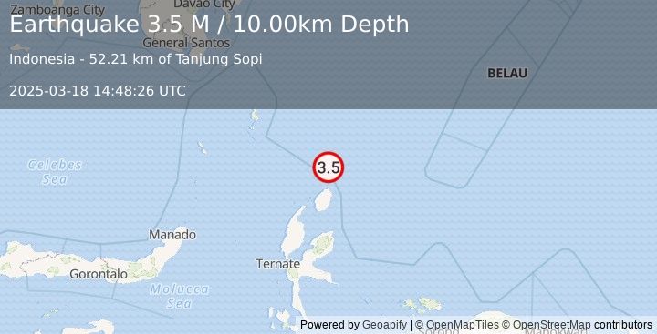 Earthquake North of Halmahera, Indonesia (3.5 M) (2025-03-18 14:48:26 UTC)