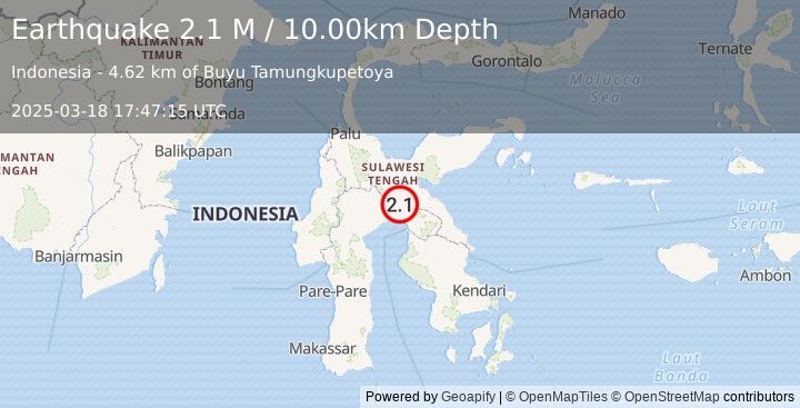 Earthquake Sulawesi, Indonesia (2.1 M) (2025-03-18 17:47:15 UTC)