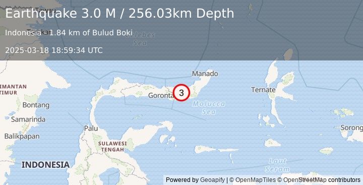 Earthquake Minahassa Peninsula, Sulawesi (3.0 M) (2025-03-18 18:59:34 UTC)