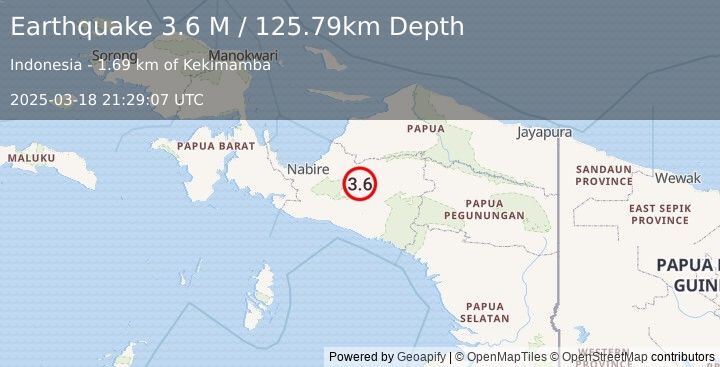 Earthquake West Papua, Indonesia (3.6 M) (2025-03-18 21:29:07 UTC)