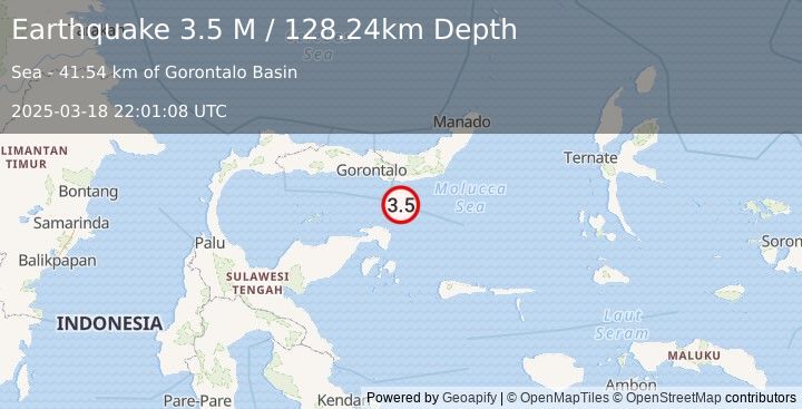 Earthquake Minahassa Peninsula, Sulawesi (3.5 M) (2025-03-18 22:01:08 UTC)