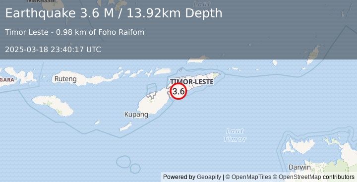 Earthquake Timor Region (3.6 M) (2025-03-18 23:40:17 UTC)