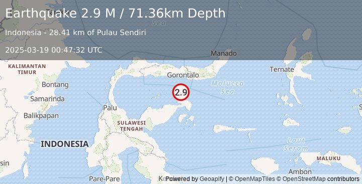 Earthquake Minahassa Peninsula, Sulawesi (2.9 M) (2025-03-19 00:47:32 UTC)