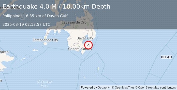 Earthquake Mindanao, Philippines (4.2 M) (2025-03-19 02:13:56 UTC)