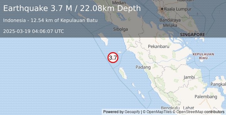 Earthquake Southern Sumatra, Indonesia (3.7 M) (2025-03-19 04:06:07 UTC)