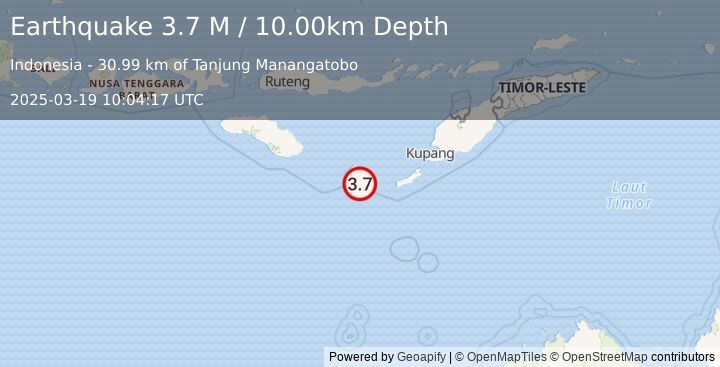 Earthquake Savu Sea (3.7 M) (2025-03-19 10:04:17 UTC)