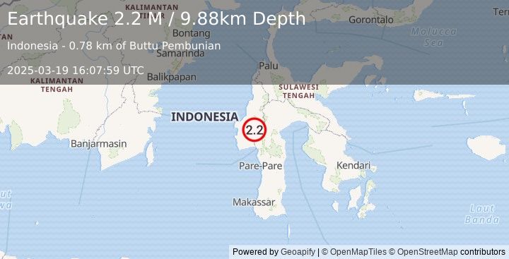 Earthquake Sulawesi, Indonesia (2.2 M) (2025-03-19 16:07:59 UTC)