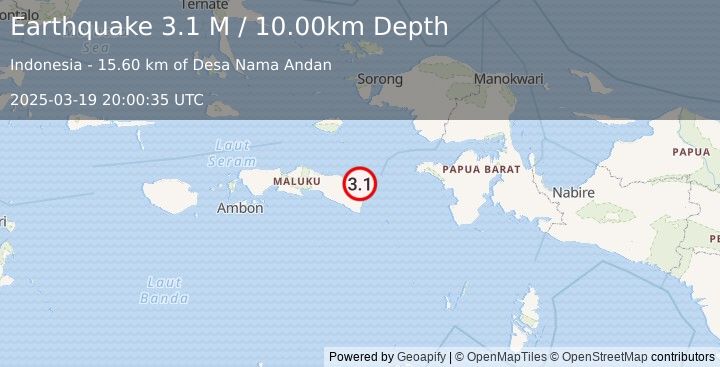 Earthquake Seram, Indonesia (3.1 M) (2025-03-19 20:00:35 UTC)