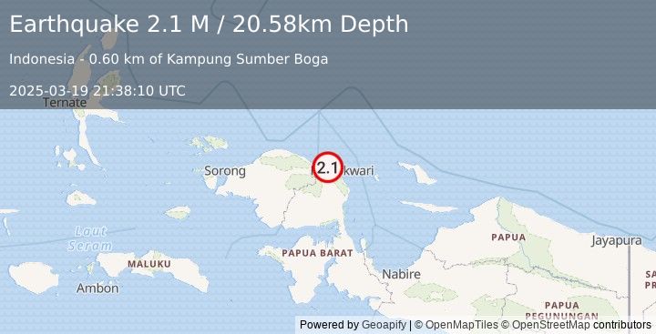 Earthquake West Papua Region, Indonesia (2.1 M) (2025-03-19 21:38:10 UTC)