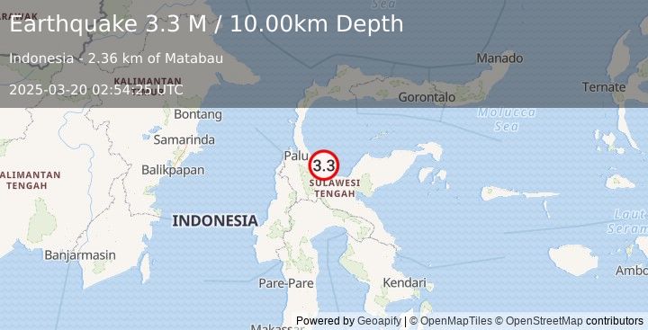 Earthquake Sulawesi, Indonesia (3.3 M) (2025-03-20 02:54:25 UTC)