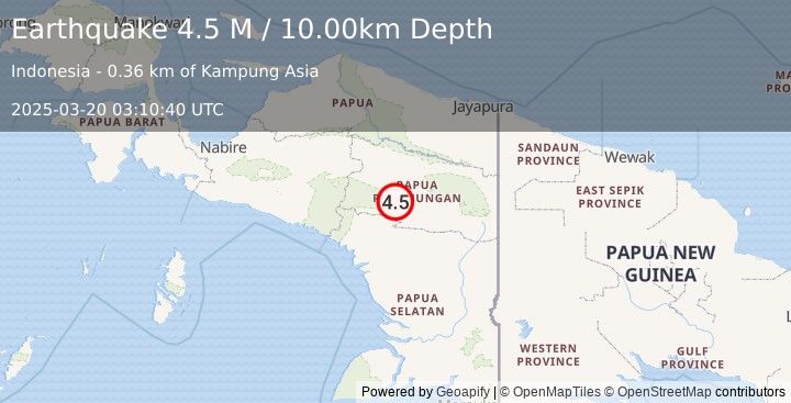 Earthquake West Papua, Indonesia (4.5 M) (2025-03-20 03:10:40 UTC)