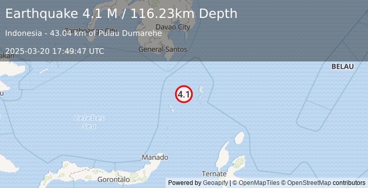 Earthquake Talaud Islands, Indonesia (4.6 M) (2025-03-20 17:49:48 UTC)