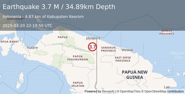 Earthquake West Papua, Indonesia (3.7 M) (2025-03-20 22:19:50 UTC)