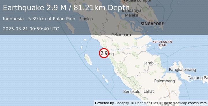 Earthquake Southern Sumatra, Indonesia (2.9 M) (2025-03-21 00:59:40 UTC)