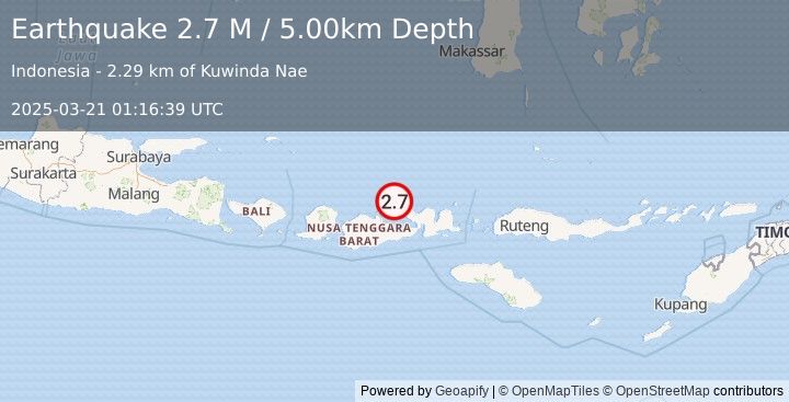 Earthquake Sumbawa Region, Indonesia (2.7 M) (2025-03-21 01:16:39 UTC)