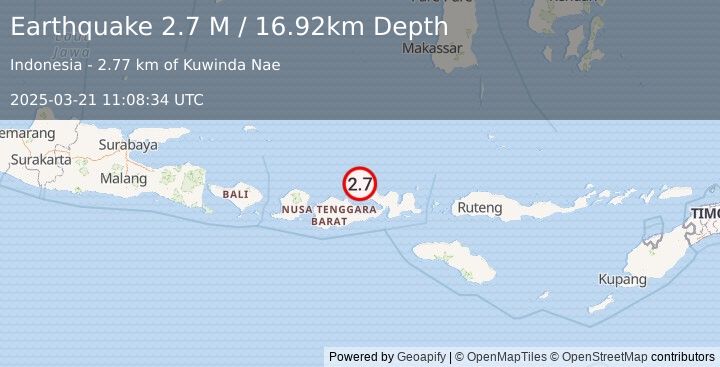 Earthquake Sumbawa Region, Indonesia (2.7 M) (2025-03-21 11:08:34 UTC)