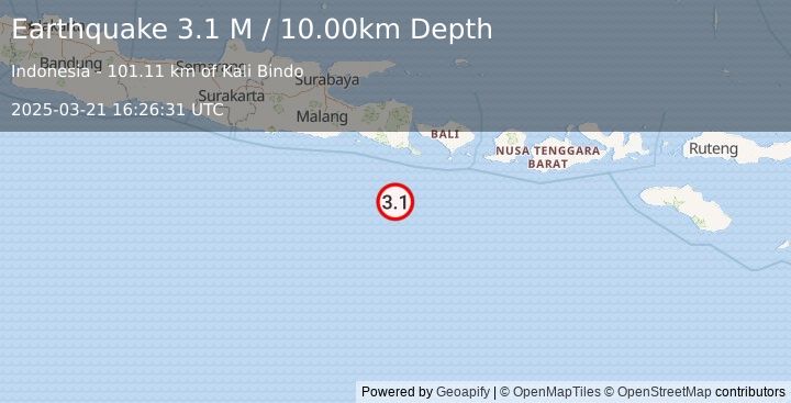 Earthquake South of Bali, Indonesia (3.1 M) (2025-03-21 16:26:31 UTC)