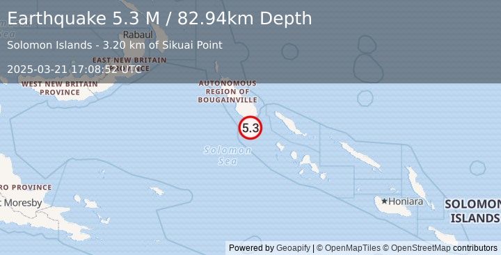 Earthquake Solomon Islands (5.3 M) (2025-03-21 17:08:52 UTC)