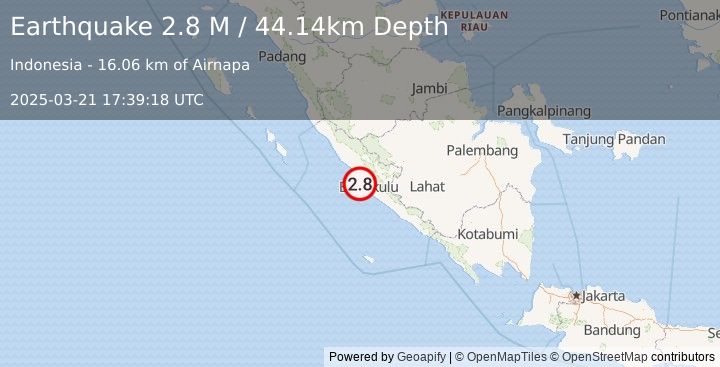 Earthquake Southern Sumatra, Indonesia (2.8 M) (2025-03-21 17:39:18 UTC)