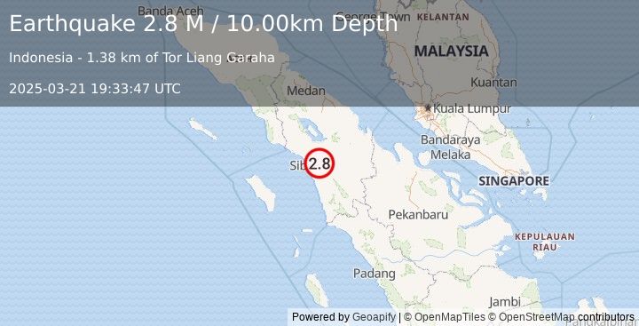 Earthquake Northern Sumatra, Indonesia (2.8 M) (2025-03-21 19:33:47 UTC)