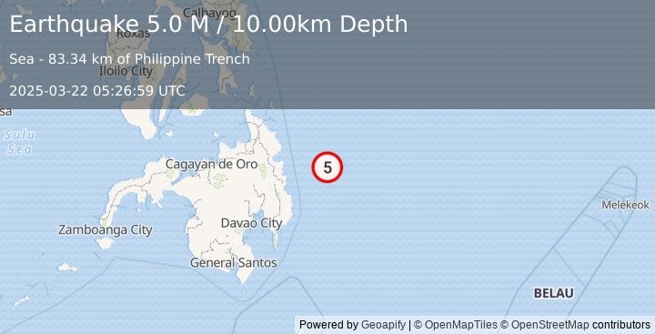 Earthquake Philippine Islands Region (5.0 M) (2025-03-22 05:27:10 UTC)