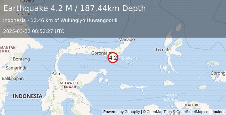 Earthquake Minahassa Peninsula, Sulawesi (4.2 M) (2025-03-22 08:52:27 UTC)