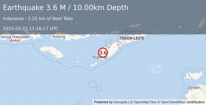 Earthquake Timor Region (3.6 M) (2025-03-22 11:16:17 UTC)