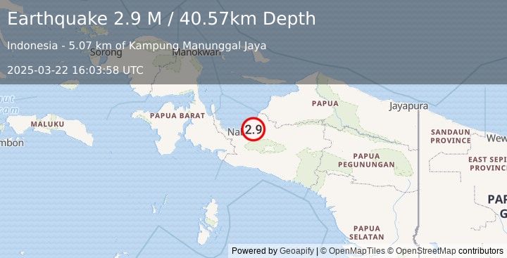 Earthquake West Papua Region, Indonesia (2.9 M) (2025-03-22 16:03:58 UTC)