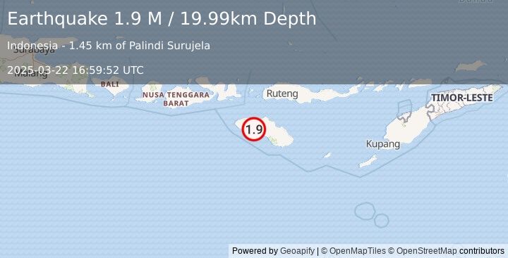 Earthquake Sumba Region, Indonesia (1.9 M) (2025-03-22 16:59:52 UTC)