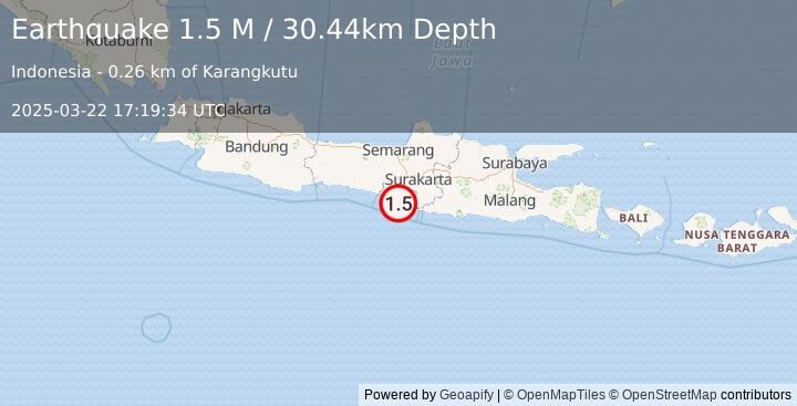 Earthquake Java, Indonesia (1.5 M) (2025-03-22 17:19:34 UTC)