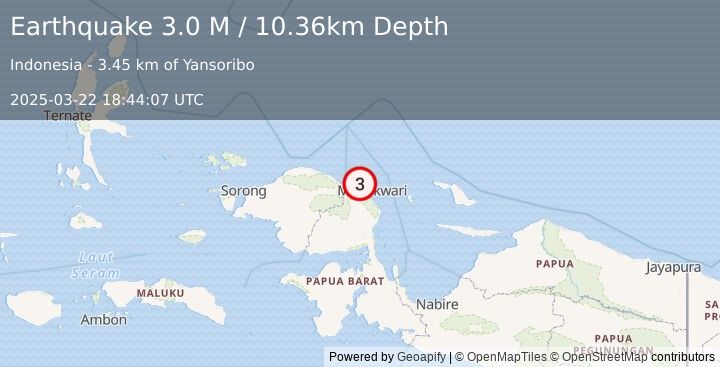 Earthquake West Papua Region, Indonesia (3.0 M) (2025-03-22 18:44:07 UTC)