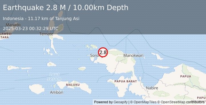 Earthquake West Papua Region, Indonesia (2.8 M) (2025-03-23 00:32:29 UTC)