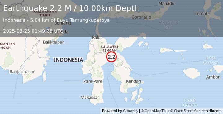 Earthquake Sulawesi, Indonesia (2.2 M) (2025-03-23 01:49:26 UTC)