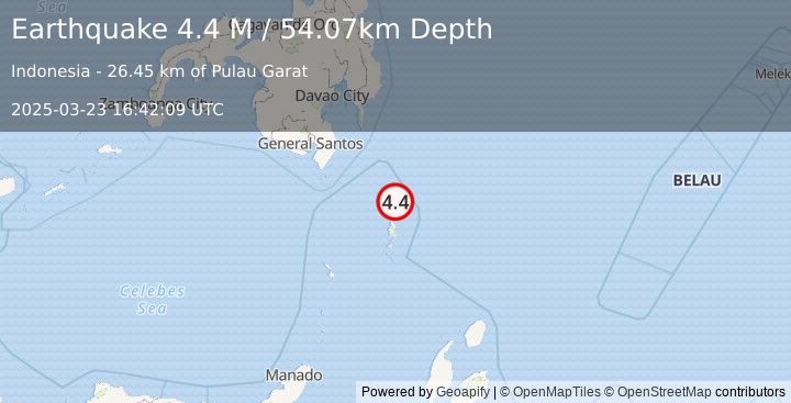 Earthquake Talaud Islands, Indonesia (4.4 M) (2025-03-23 16:42:09 UTC)