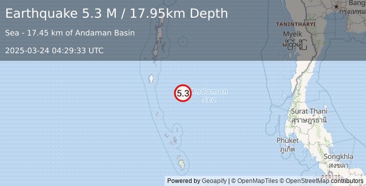 Earthquake Andaman Islands, India Region (5.3 M) (2025-03-24 04:29:33 UTC)