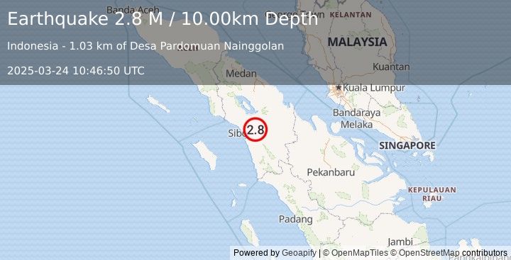 Earthquake Northern Sumatra, Indonesia (2.8 M) (2025-03-24 10:46:50 UTC)