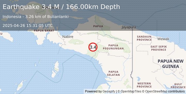 Earthquake West Papua, Indonesia (3.4 M) (2025-04-26 15:31:06 UTC)