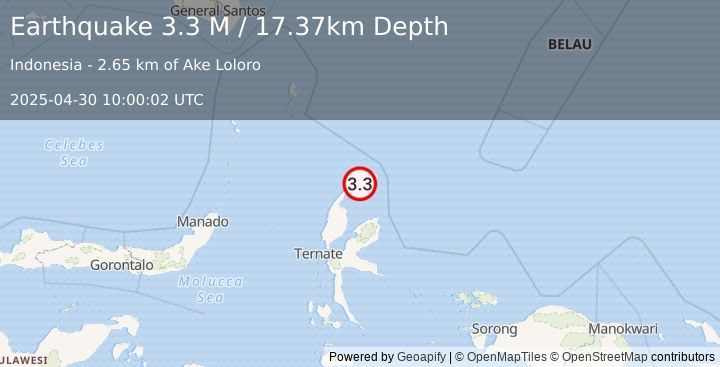 Earthquake Halmahera, Indonesia (3.3 M) (2025-04-30 10:00:02 UTC)