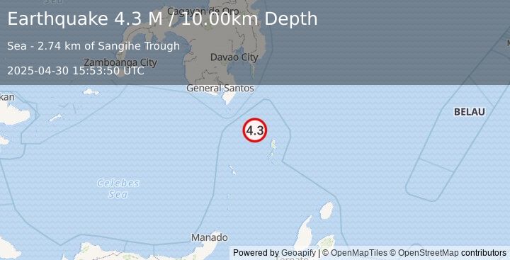 Earthquake Talaud Islands, Indonesia (4.3 M) (2025-04-30 15:53:50 UTC)