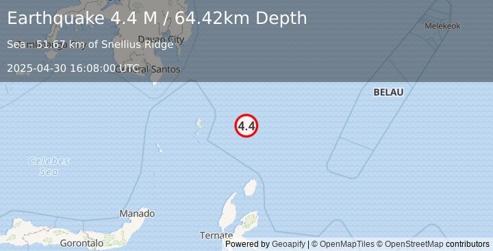 Earthquake North of Halmahera, Indonesia (4.4 M) (2025-04-30 16:08:00 UTC)