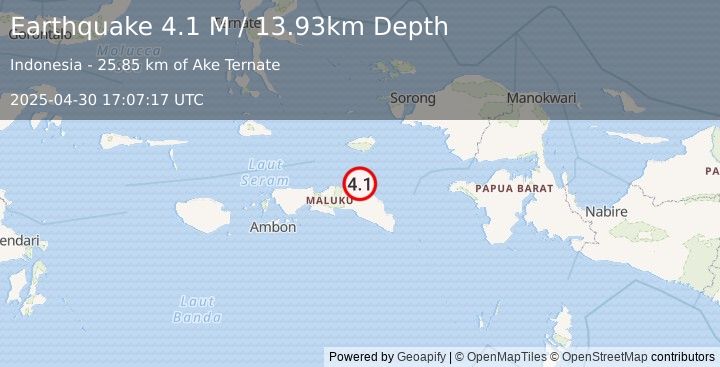 Earthquake Seram, Indonesia (4.1 M) (2025-04-30 17:07:17 UTC)