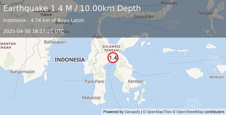Earthquake Sulawesi, Indonesia (1.4 M) (2025-04-30 18:17:21 UTC)