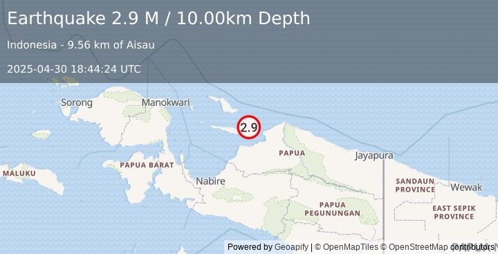 Earthquake West Papua Region, Indonesia (2.9 M) (2025-04-30 18:44:24 UTC)